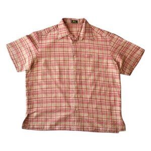 Vintage 70s Boxy Fit Plaid Shirt in Red and Brown - Men Size L-XL